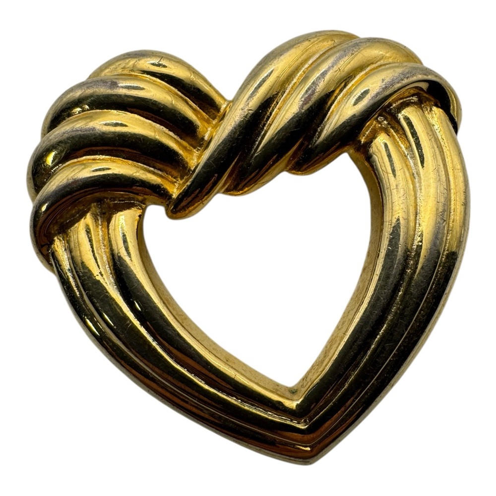 Vintage Gold Tone Open Heart Brooch Twisted‎ Ribbon Design 1” Pin